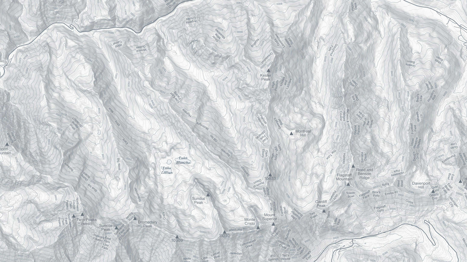 detailed view of custom Wasatch backcountry skiing topographic map with contour lines